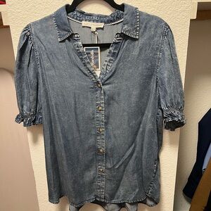 Jane + Delancey Blue Puff Sleeve Button Down Shirt